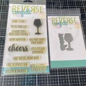 Reverse Confetti Clink Cheers New Years stamp Set & coordinating dies Wine Drink